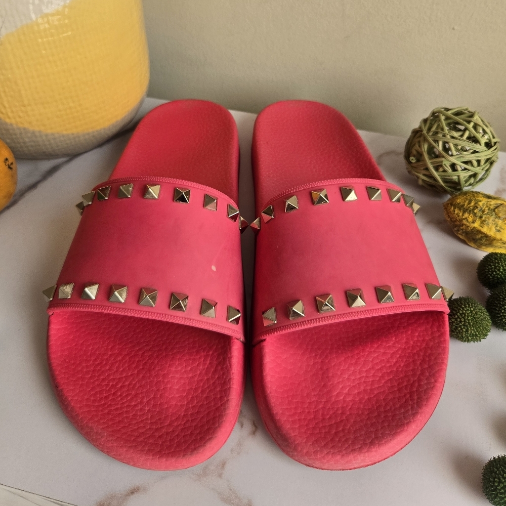 GUC Valentino Garavani Rockstud Slides Sandals Size 10 US 40 IT - Picture 2 of 10